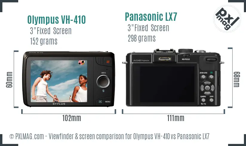 Olympus VH-410 vs Panasonic LX7 Screen and Viewfinder comparison Olympus VH-410 vs Panasonic LX7 Screen and Viewfinder comparison