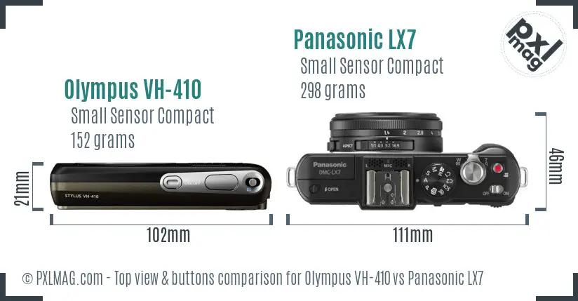Olympus VH-410 vs Panasonic LX7 top view buttons comparison Olympus VH-410 vs Panasonic LX7 top view buttons comparison