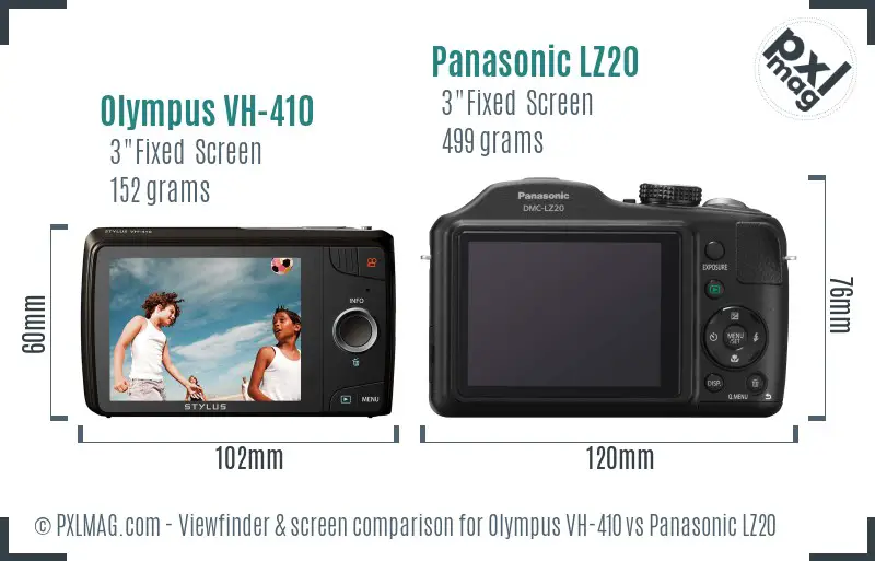 Olympus VH-410 vs Panasonic LZ20 Screen and Viewfinder comparison