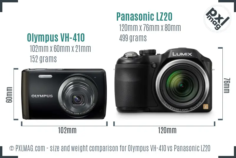 Olympus VH-410 vs Panasonic LZ20 size comparison