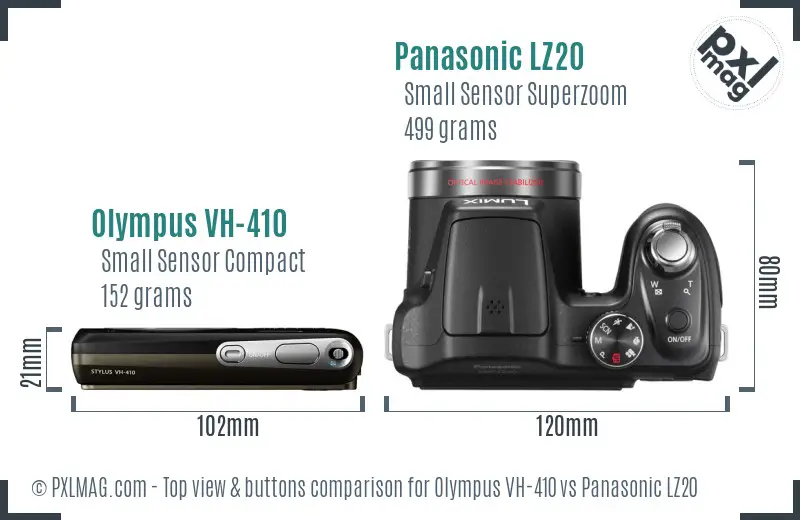 Olympus VH-410 vs Panasonic LZ20 top view buttons comparison