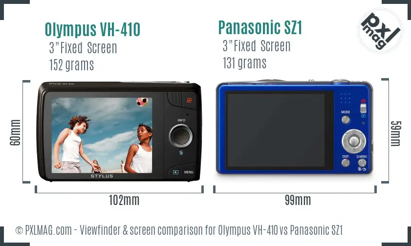 Olympus VH-410 vs Panasonic SZ1 Screen and Viewfinder comparison