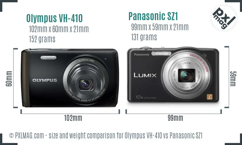 Olympus VH-410 vs Panasonic SZ1 size comparison