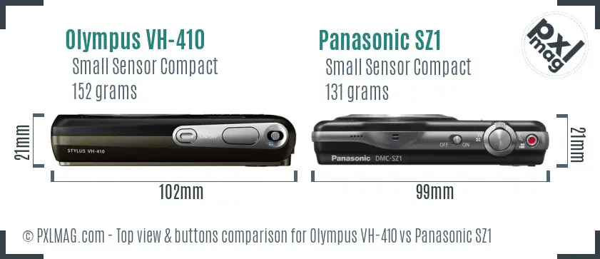 Olympus VH-410 vs Panasonic SZ1 top view buttons comparison