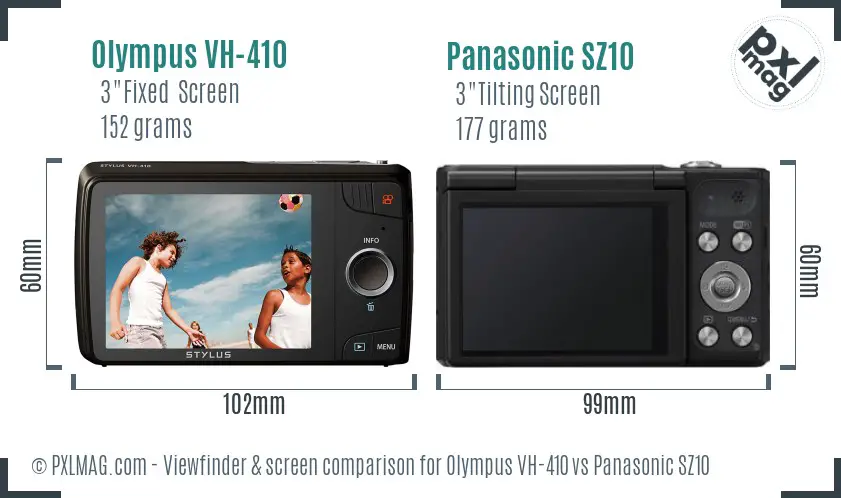 Olympus VH-410 vs Panasonic SZ10 Screen and Viewfinder comparison