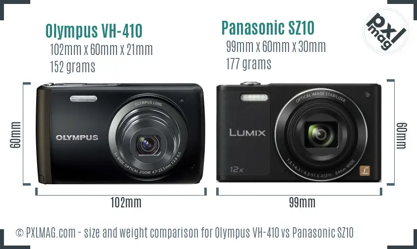 Olympus VH-410 vs Panasonic SZ10 size comparison