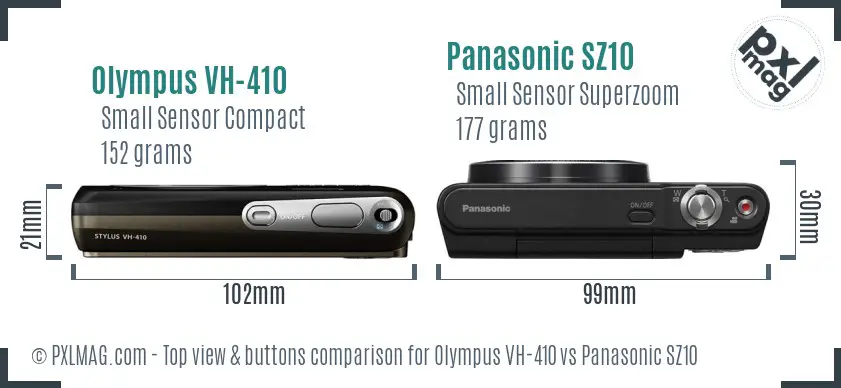Olympus VH-410 vs Panasonic SZ10 top view buttons comparison