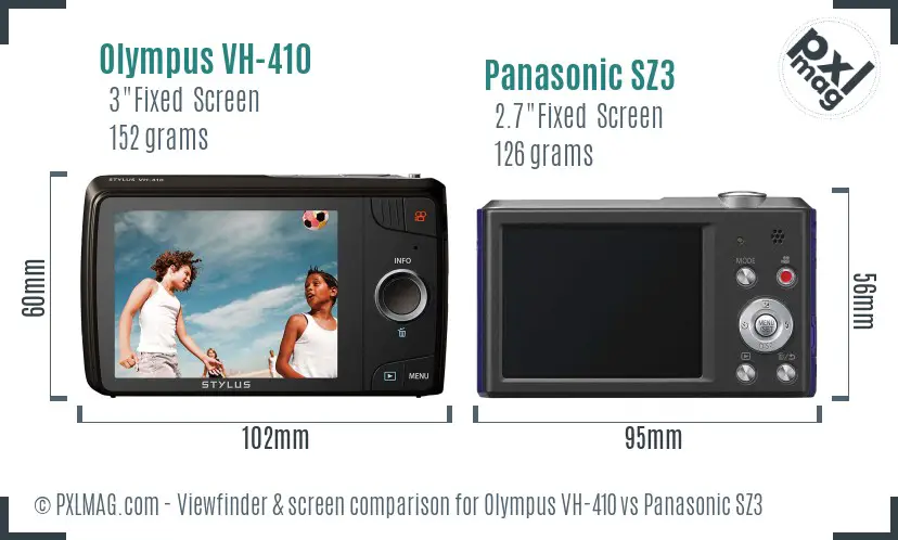 Olympus VH-410 vs Panasonic SZ3 Screen and Viewfinder comparison
