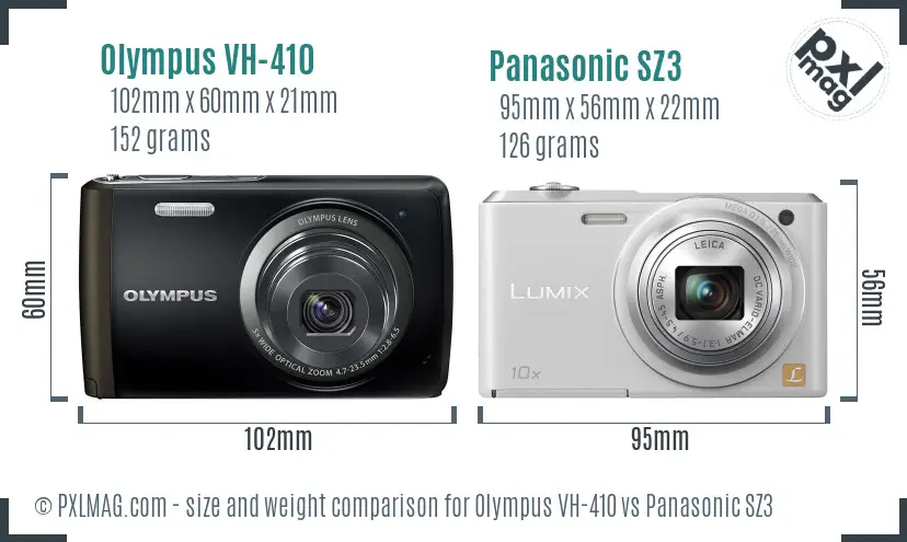 Olympus VH-410 vs Panasonic SZ3 size comparison