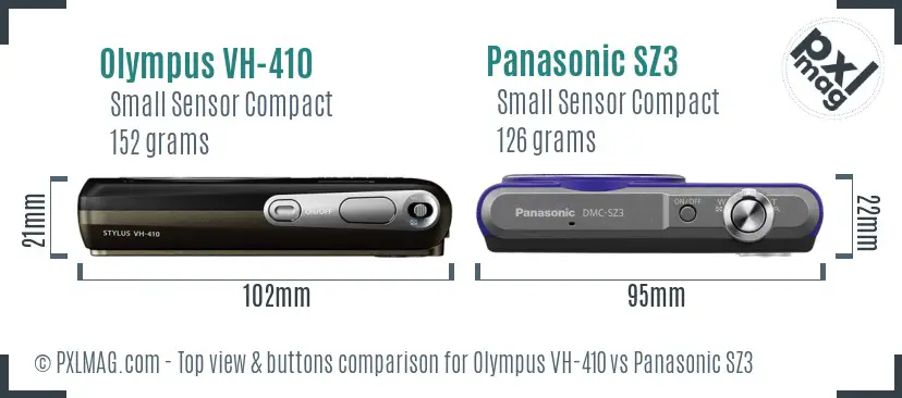 Olympus VH-410 vs Panasonic SZ3 top view buttons comparison