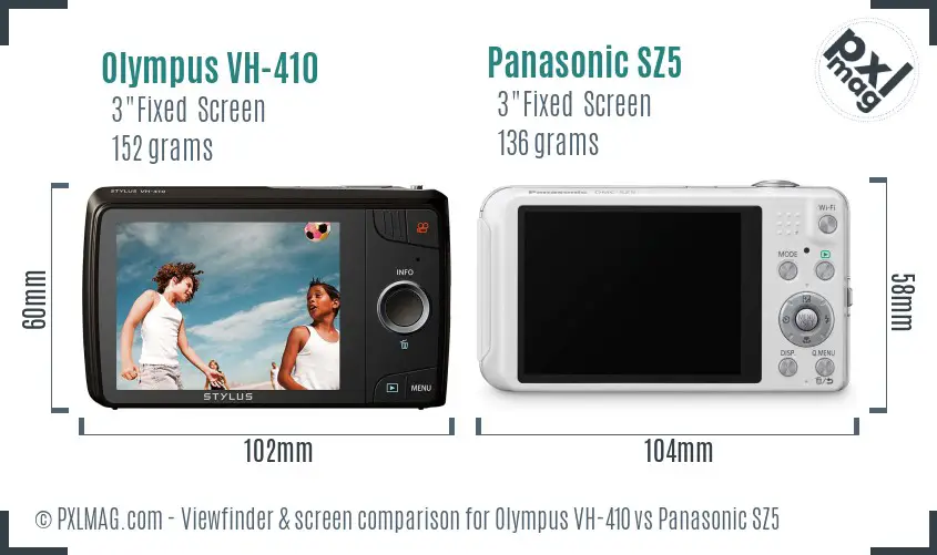 Olympus VH-410 vs Panasonic SZ5 Screen and Viewfinder comparison