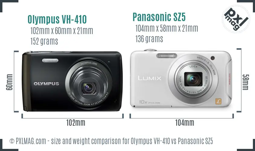 Olympus VH-410 vs Panasonic SZ5 size comparison