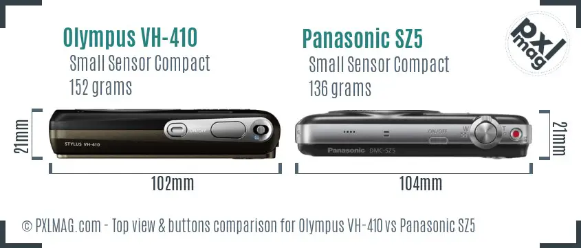 Olympus VH-410 vs Panasonic SZ5 top view buttons comparison