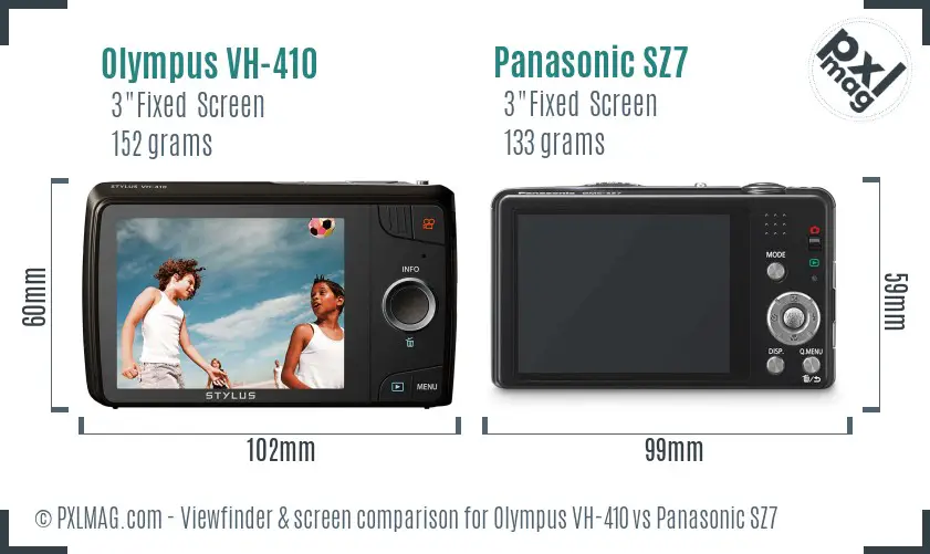 Olympus VH-410 vs Panasonic SZ7 Screen and Viewfinder comparison