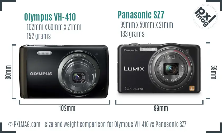 Olympus VH-410 vs Panasonic SZ7 size comparison