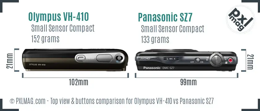 Olympus VH-410 vs Panasonic SZ7 top view buttons comparison