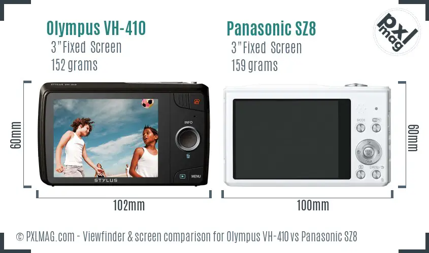 Olympus VH-410 vs Panasonic SZ8 Screen and Viewfinder comparison