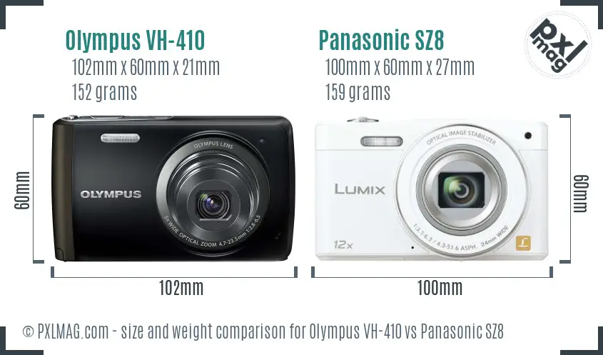 Olympus VH-410 vs Panasonic SZ8 size comparison