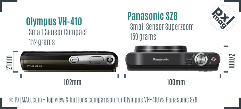 Olympus VH-410 vs Panasonic SZ8 top view buttons comparison