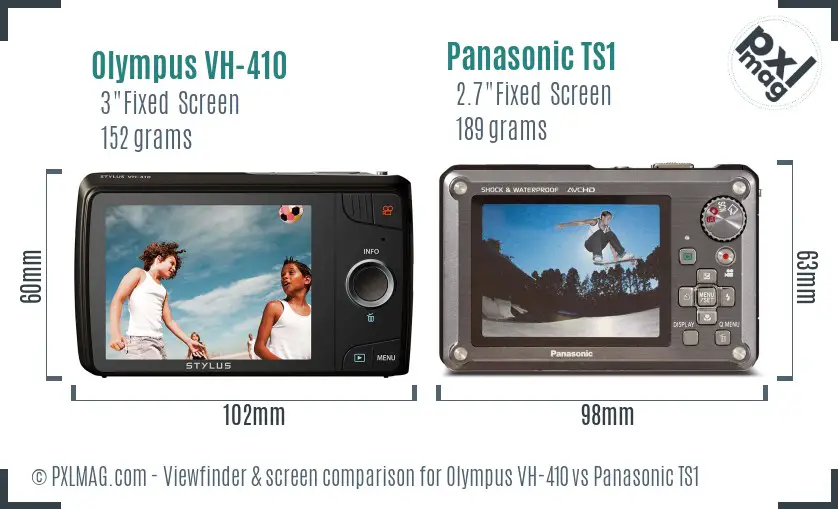 Olympus VH-410 vs Panasonic TS1 Screen and Viewfinder comparison