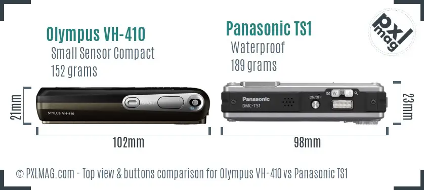 Olympus VH-410 vs Panasonic TS1 top view buttons comparison