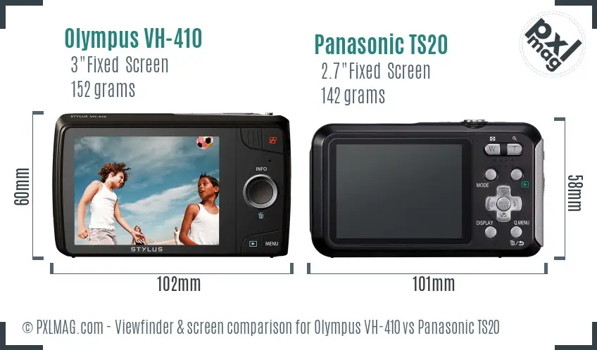 Olympus VH-410 vs Panasonic TS20 Screen and Viewfinder comparison