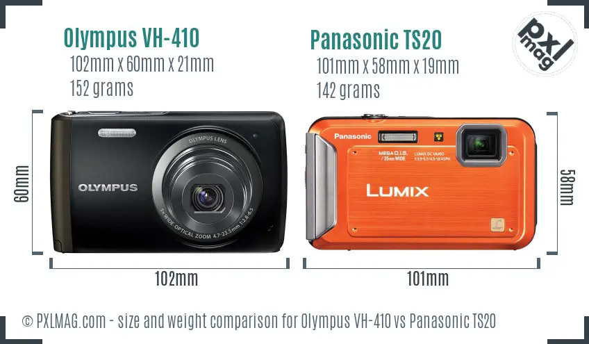 Olympus VH-410 vs Panasonic TS20 size comparison