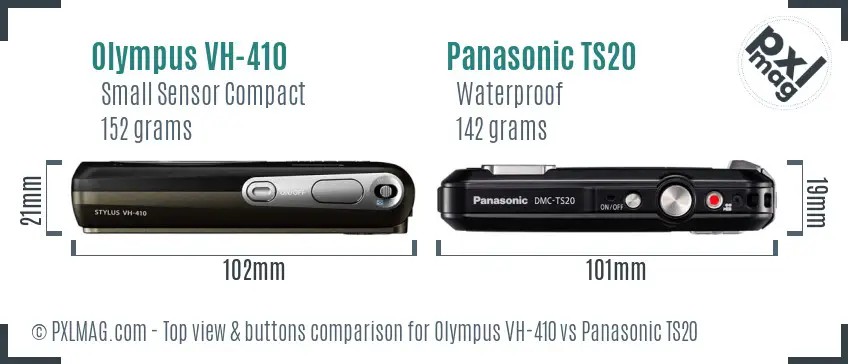 Olympus VH-410 vs Panasonic TS20 top view buttons comparison