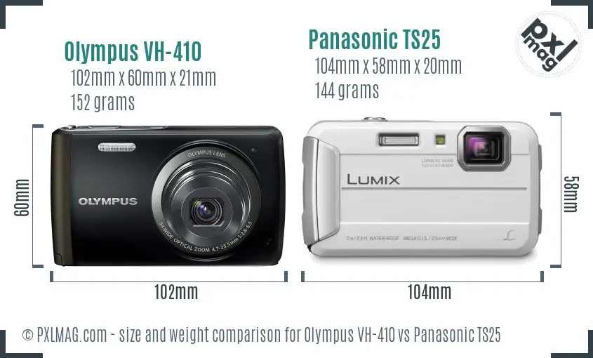 Olympus VH-410 vs Panasonic TS25 size comparison