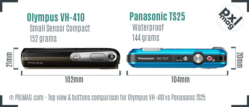 Olympus VH-410 vs Panasonic TS25 top view buttons comparison