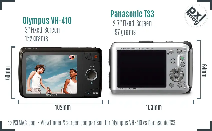 Olympus VH-410 vs Panasonic TS3 Screen and Viewfinder comparison