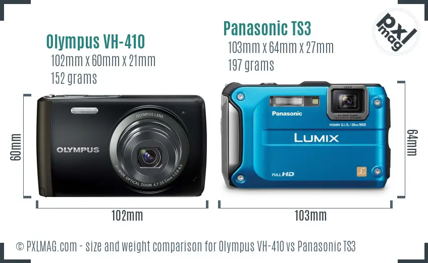 Olympus VH-410 vs Panasonic TS3 size comparison