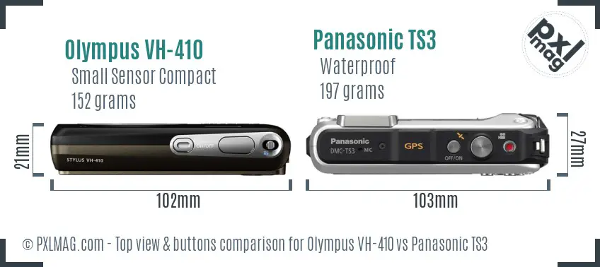 Olympus VH-410 vs Panasonic TS3 top view buttons comparison