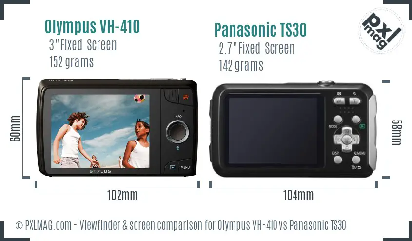Olympus VH-410 vs Panasonic TS30 Screen and Viewfinder comparison