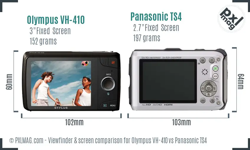 Olympus VH-410 vs Panasonic TS4 Screen and Viewfinder comparison