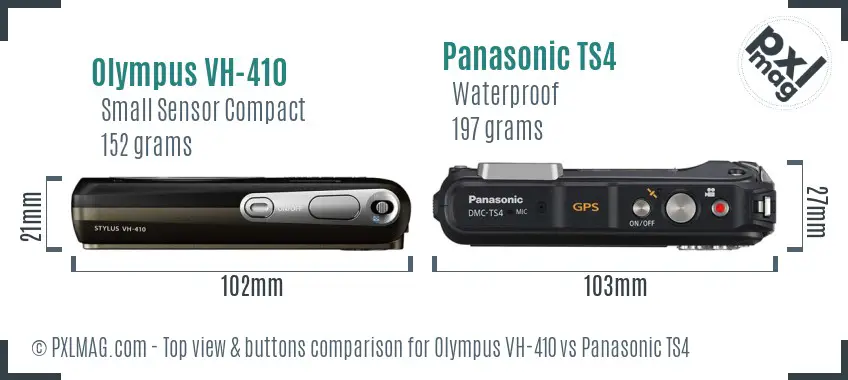 Olympus VH-410 vs Panasonic TS4 top view buttons comparison