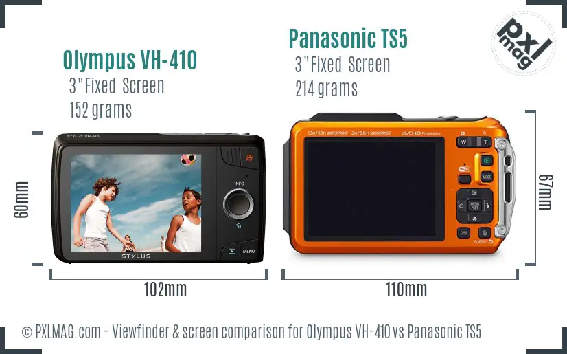 Olympus VH-410 vs Panasonic TS5 Screen and Viewfinder comparison