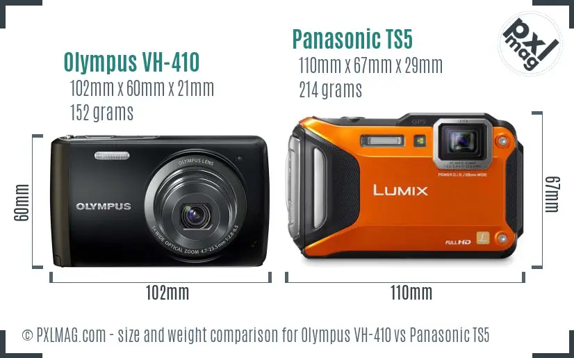 Olympus VH-410 vs Panasonic TS5 size comparison