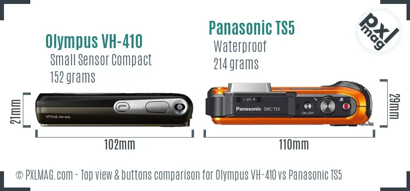 Olympus VH-410 vs Panasonic TS5 top view buttons comparison