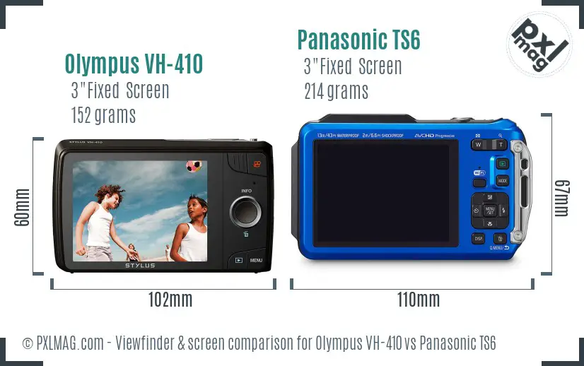 Olympus VH-410 vs Panasonic TS6 Screen and Viewfinder comparison