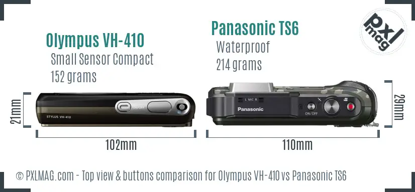 Olympus VH-410 vs Panasonic TS6 top view buttons comparison