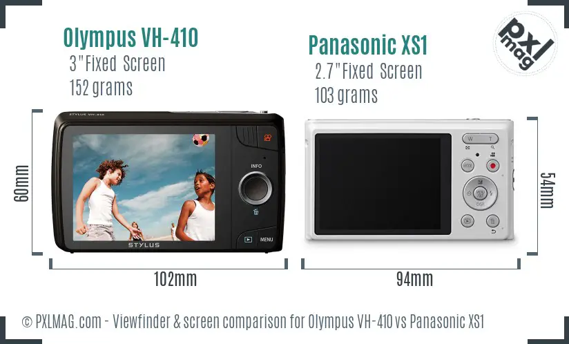 Olympus VH-410 vs Panasonic XS1 Screen and Viewfinder comparison