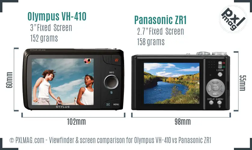 Olympus VH-410 vs Panasonic ZR1 Screen and Viewfinder comparison
