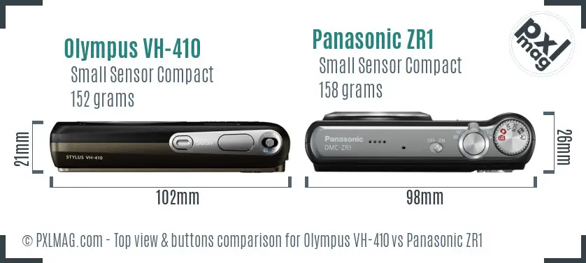 Olympus VH-410 vs Panasonic ZR1 top view buttons comparison