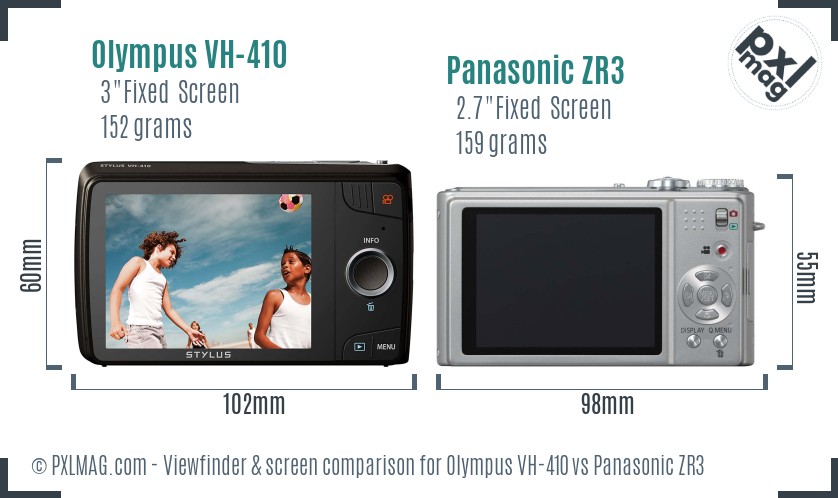 Olympus VH-410 vs Panasonic ZR3 Screen and Viewfinder comparison