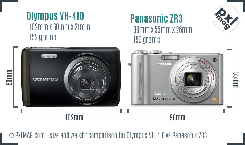 Olympus VH-410 vs Panasonic ZR3 size comparison