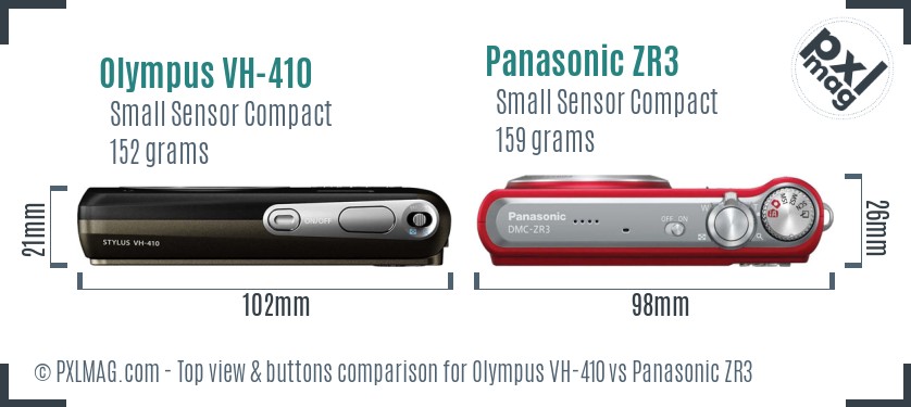 Olympus VH-410 vs Panasonic ZR3 top view buttons comparison