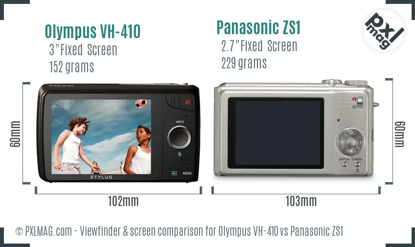 Olympus VH-410 vs Panasonic ZS1 Screen and Viewfinder comparison