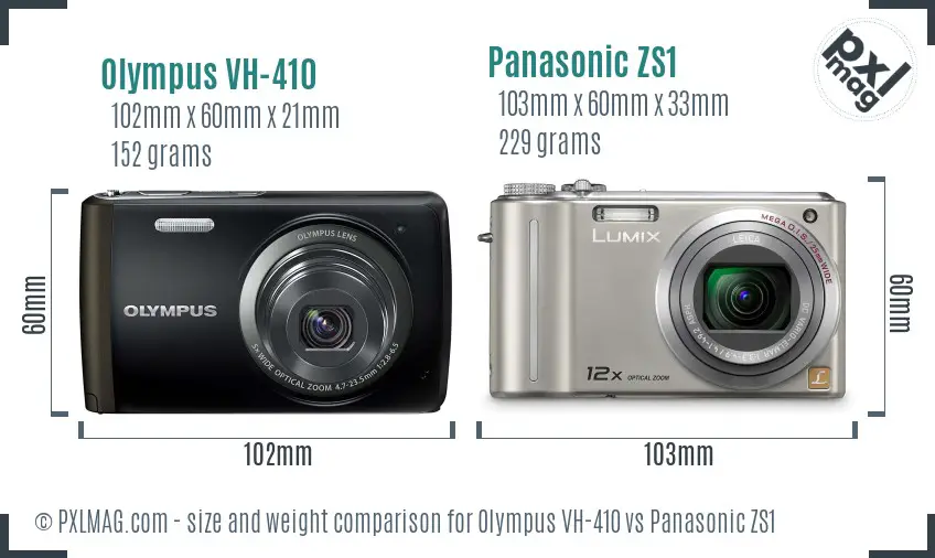 Olympus VH-410 vs Panasonic ZS1 size comparison
