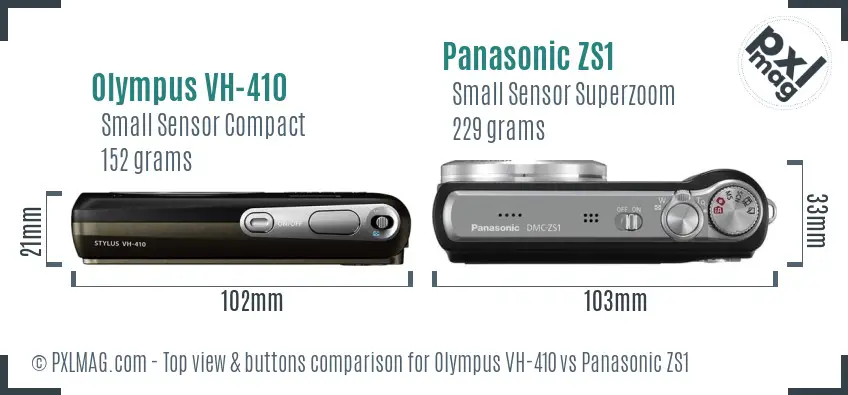Olympus VH-410 vs Panasonic ZS1 top view buttons comparison